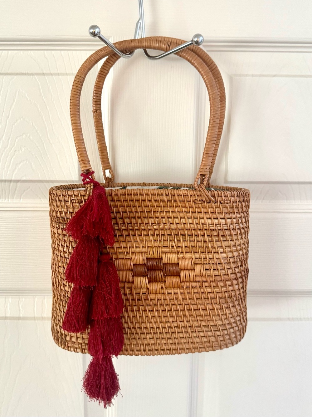 Handwoven Balinese boho basket tote bag